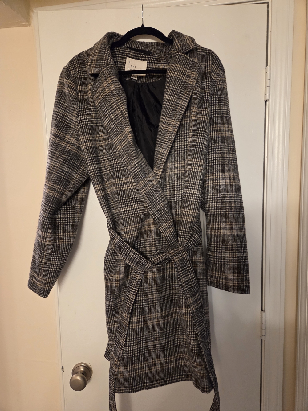a new day Plaid Belted Trench Coat - Gray/Tan